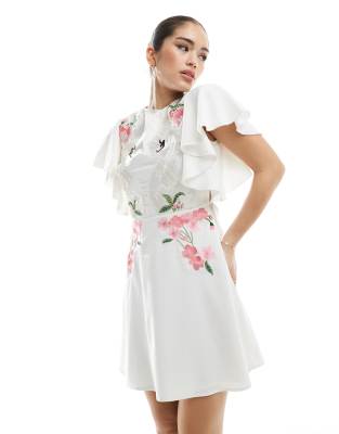 Hope & Ivy Bridal Swan Embellished Open Back Maxi Dress In White