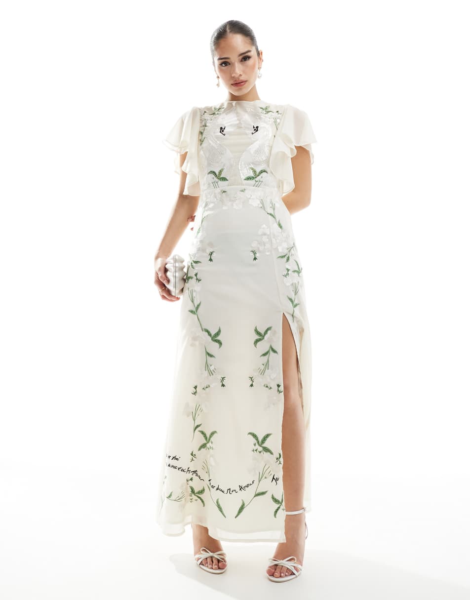 Hope & Ivy Bridal Swan Embellished Open Back Mini Dress In White