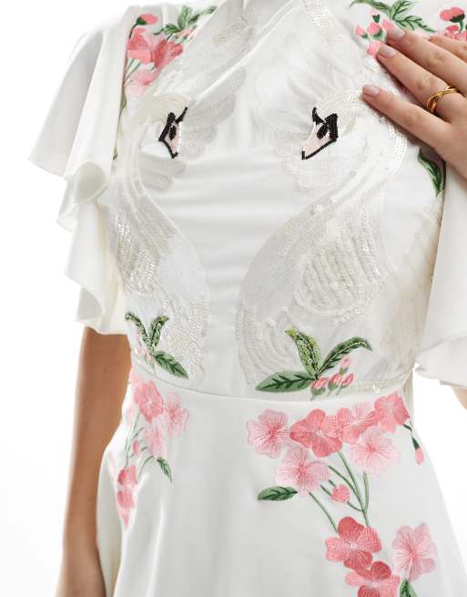 Hope Ivy Bridal swan embellished open back mini dress in ivory