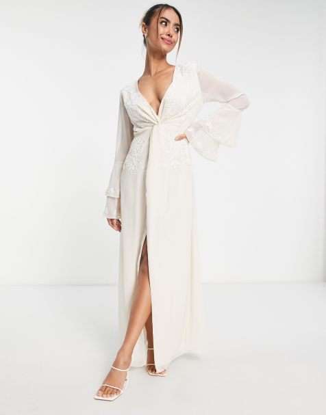 Hope & Ivy Bridal tiered sleeve embroidered maxi dress in ivory - view 1