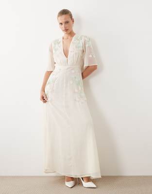 Hope & Ivy Bridal V-neck Embellished Maxi Dress In White