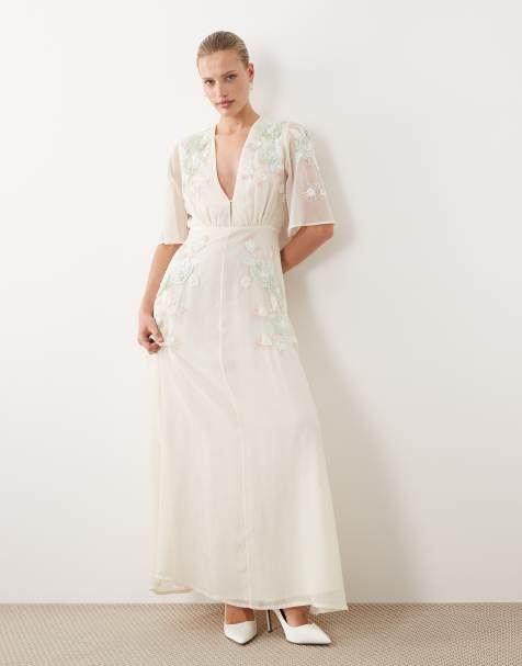 Hope & Ivy Bridal v-neck embellished maxi dress in white - view 1