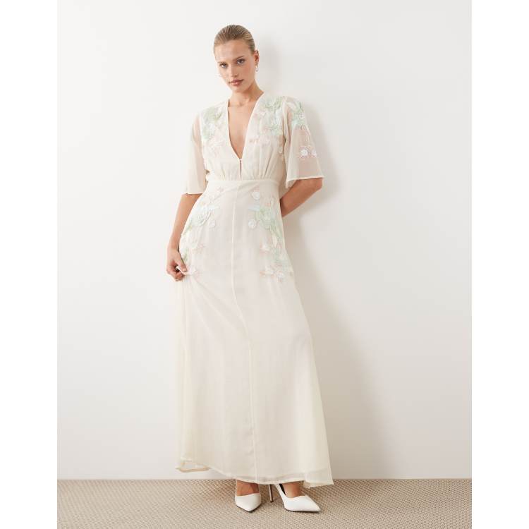 Hope & Ivy Bridal v-neck embellished maxi dress in white | ASOS