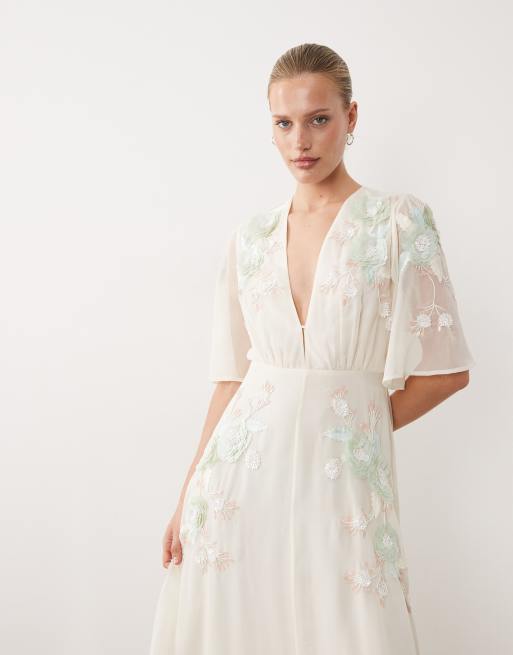 Hope & Ivy Bridal v-neck embellished maxi dress in white, 2 of 4