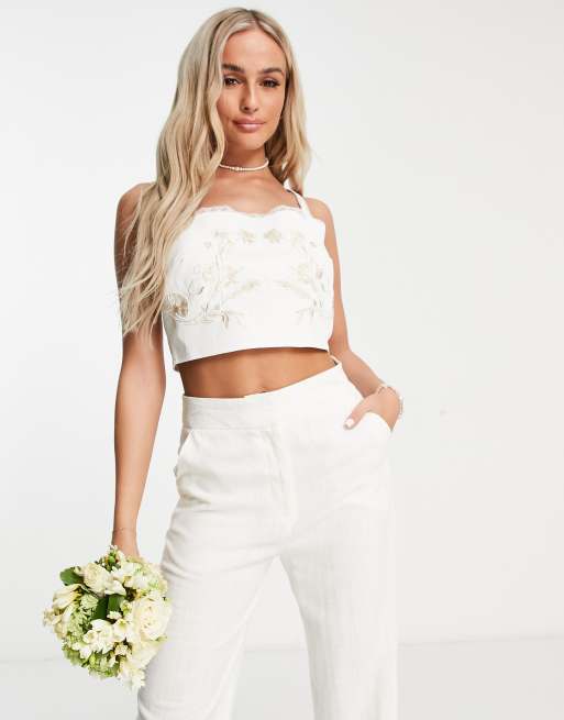 Hope & Ivy - Bruidskleding - Lola - Top van co-ord set in ivoorwit