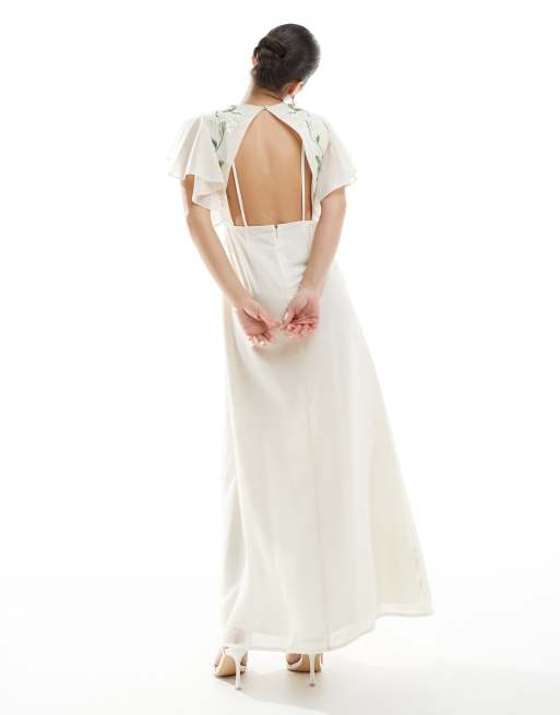 Hope & Ivy - Bruidskleding - Maxi-jurk met open achterkant en versiering in ivoorwit, 4 van 4