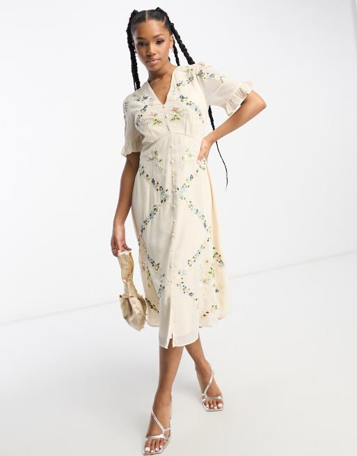 Hope & ivy floral button front midi hot sale dress