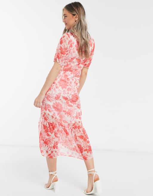 Hope & Ivy button front midaxi dress with ruffle hem in red floral, 2 of 4