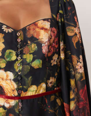 Hope & Ivy Button Front Midi Day Dress With Open Back In Multi