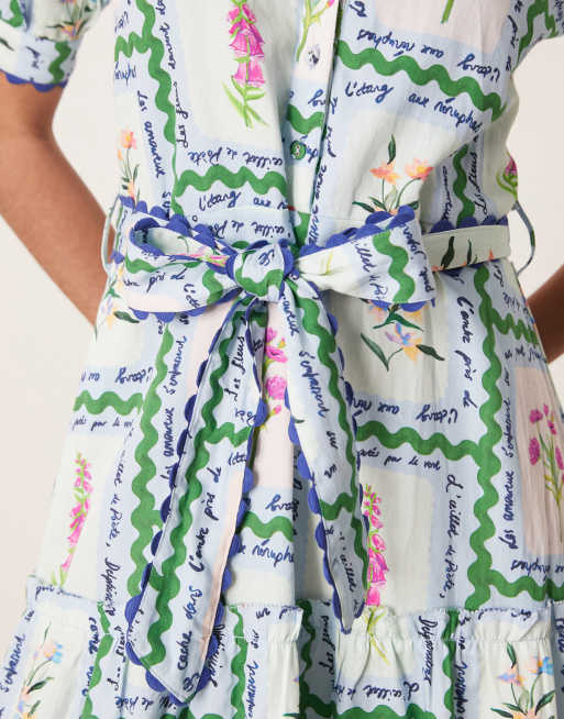 Hope & Ivy button front midi dress with tiered skirt and tie waist in multi, 4 of 4