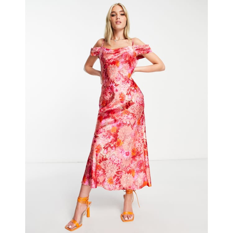 Gloria Silk Drawstring Dress, Blood Orange