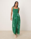 [Hope & Ivy] Hope & Ivy corset detail maxi dress in green palm print 14 Green
