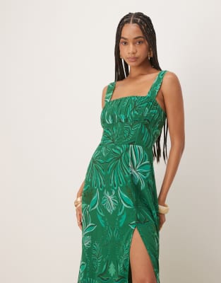 Hope & Ivy Corset Detail Maxi Dress In Green