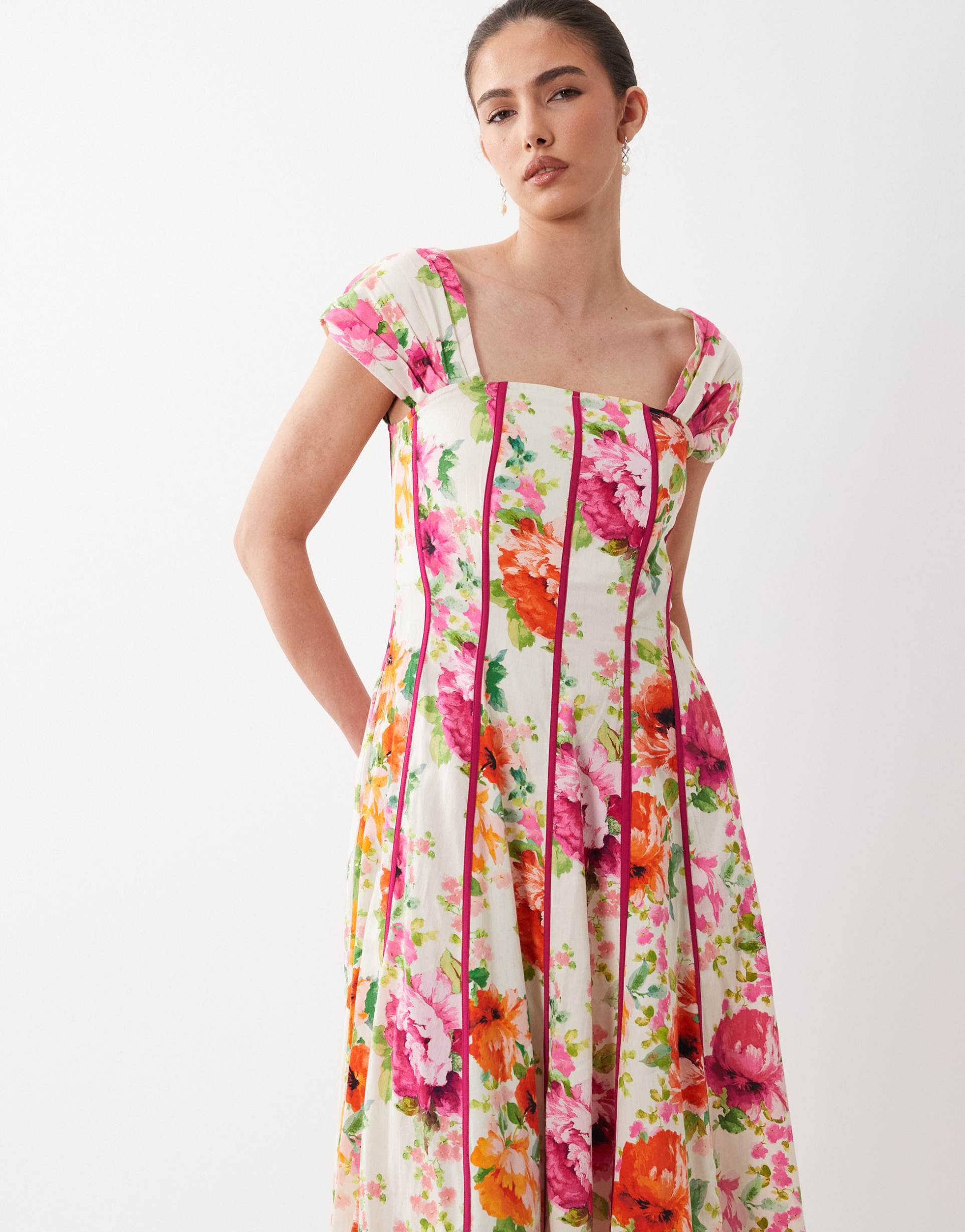 hope & ivy corset detail midi dress in floral print