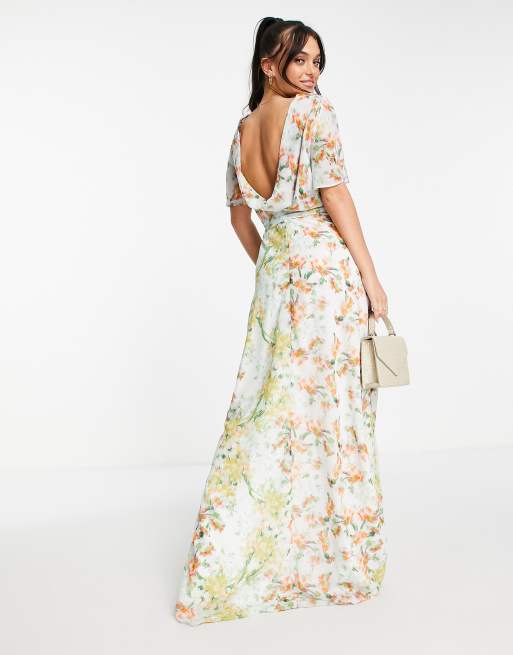 Hope & Ivy cowl back slit maxi dress in sage floral | ASOS