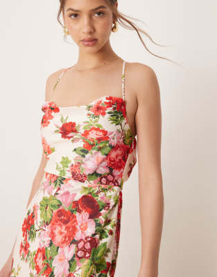 Hope & Ivy Cowl Neck Cross Back Maxi Dress With Thigh Split