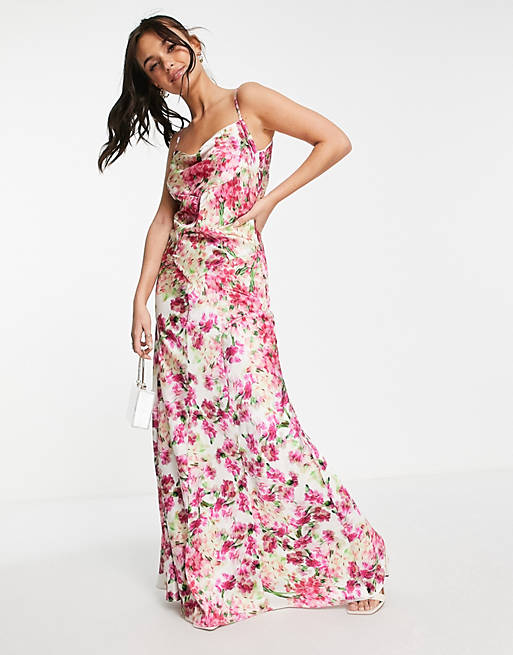 Hope & Ivy cowl neck maxi dress in mixed pink floral