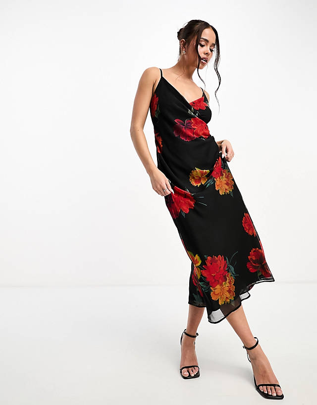Hope & Ivy - cowl neck midi dress in red floral