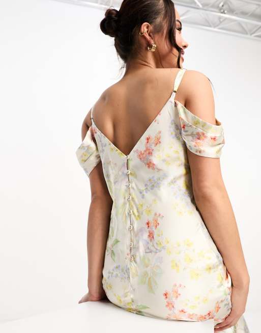 Hope & Ivy cowl neck satin maxi dress in ivory floral | ASOS