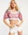 Hope & Ivy - Crop top con maniche a sbuffo e retro arricciato a fiori con pizzo a contrasto in coordinato