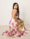 [Hope & Ivy] Hope & Ivy cross back strappy maxi dress in white pink floral 16 Pink Multi