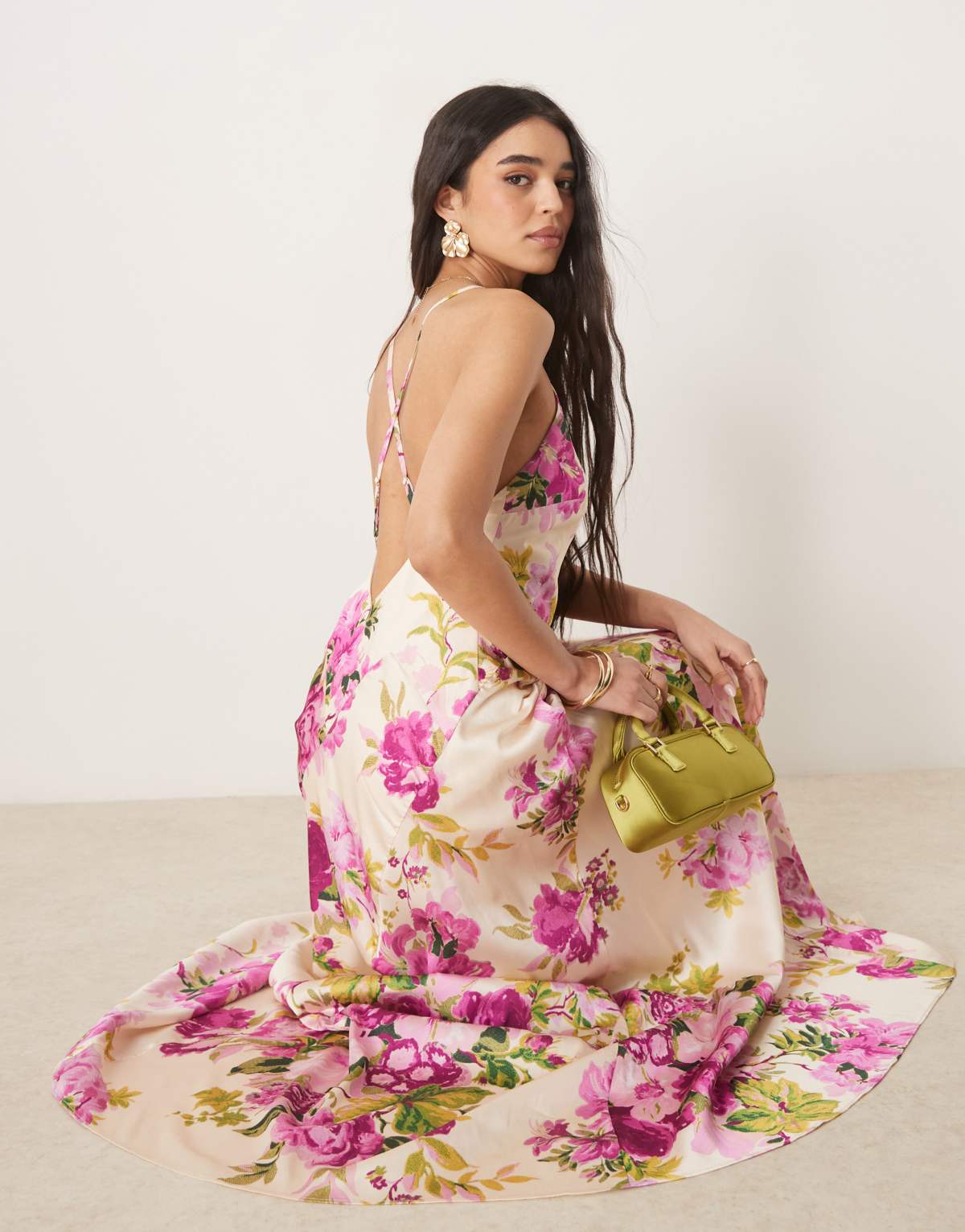 Hope & Ivy cross back strappy maxi dress in white pink floral