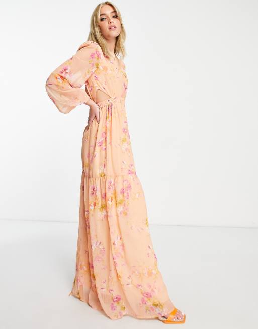 Peach maxi 2024 dress with sleeves