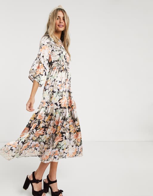 Hope & Ivy ditsy maxi dress with kimono ruffle sleeve | ASOS