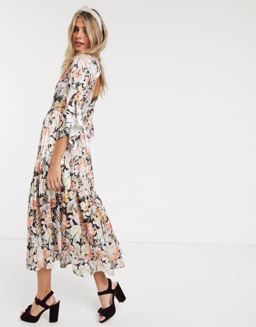 Hope & Ivy ditsy maxi dress with kimono ruffle sleeve, 4 of 4