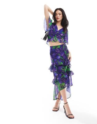 Hope & Ivy Drew Ruffle Midi Skirt In Purple