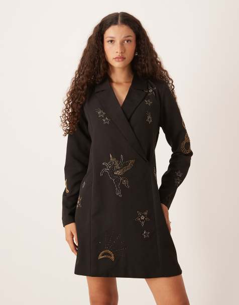 Hope & Ivy embellished blazer mini dress in black