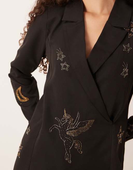 Hope & Ivy embellished blazer mini dress in black | ASOS