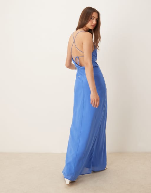 Hope & Ivy embellished cross-back cami maxi dress in blue
