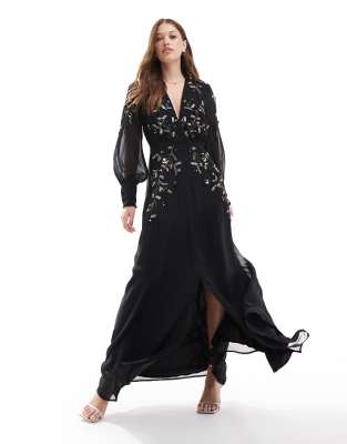 Hope & Ivy embellished maxi dress with long sleeves in