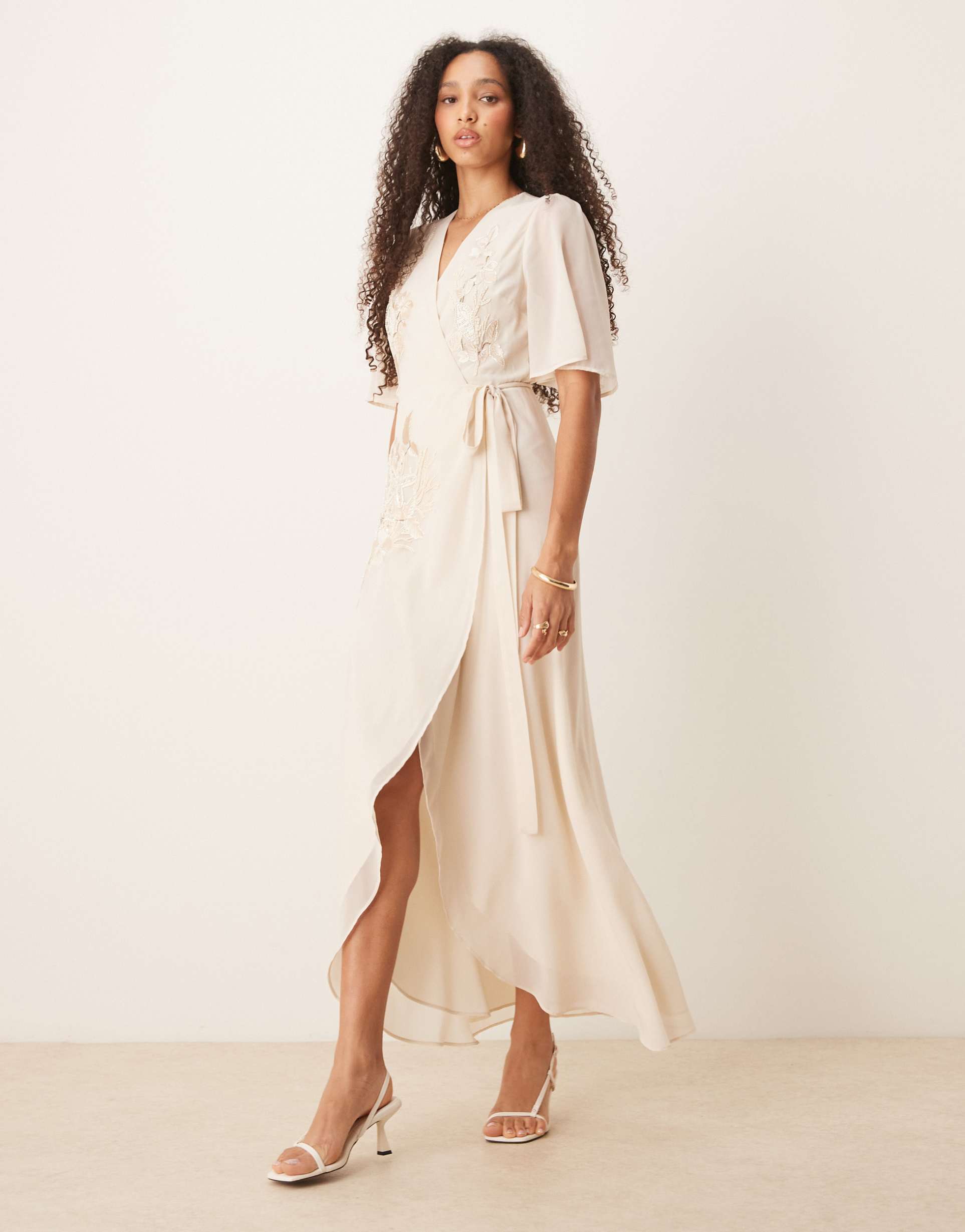 hope & ivy embellished maxi wrap dress in ivory