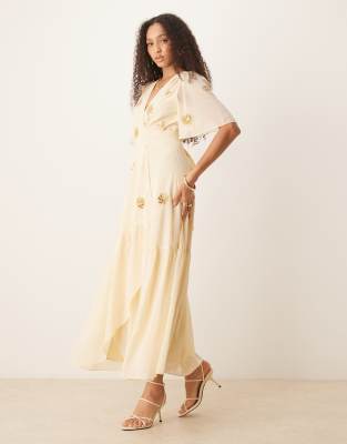 Hope & Ivy embellished maxi wrap dress in pale buttermilk - view 1