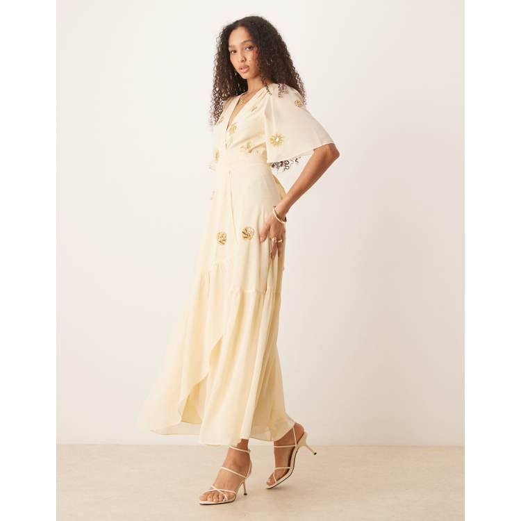 my philosophy golden yellow wrap dress Silk Wrap Mini Dress Gold – blueandcream main image 0