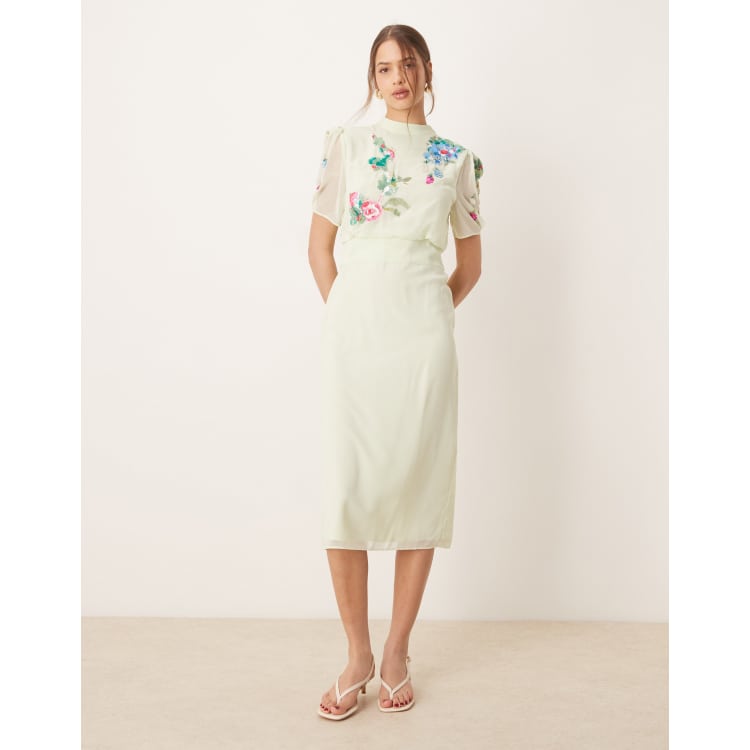 Hope & Ivy embellished midi dress with bow back in mint green | ASOS