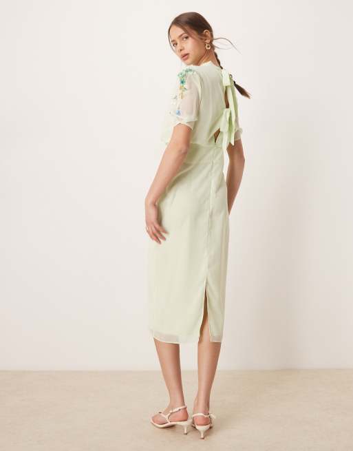 mint green dress with bow Sal & Pimenta Girls Mint Green Seersucker Dress - Embroidered Bows Collar main image 0
