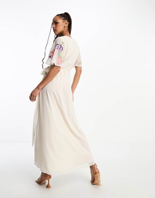 Hope & Ivy embroidered floral maxi dress in ivory