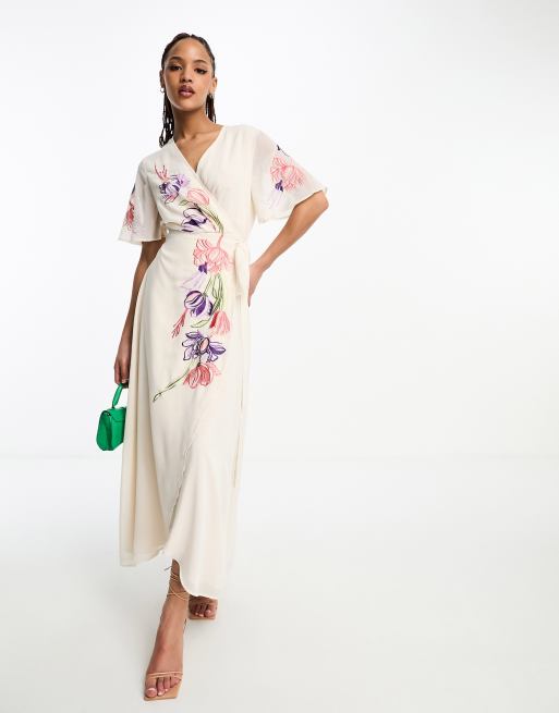 Hope Ivy embroidered floral maxi dress in ivory ASOS