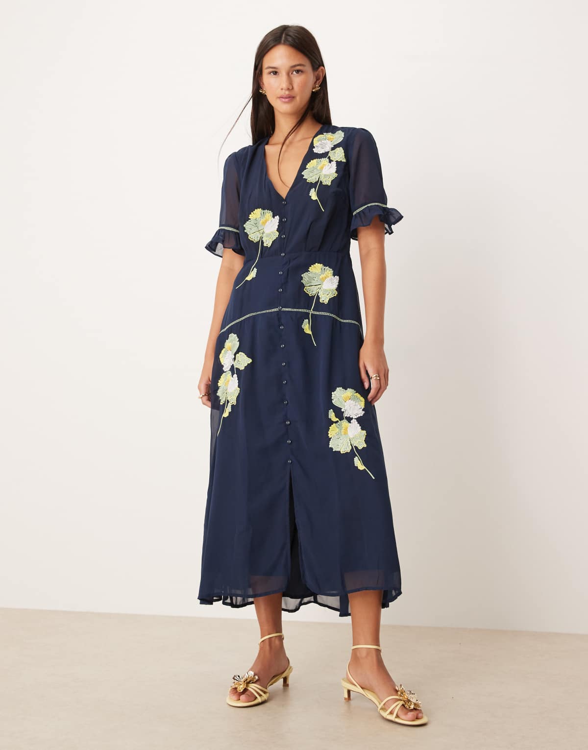 Hope & Ivy embroidered maxi dress in navy