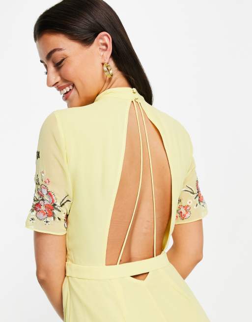 Asos yellow cheap embroidered dress