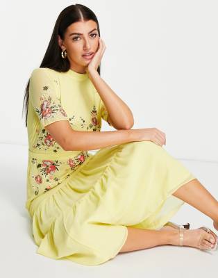 yellow embroidered maxi dress