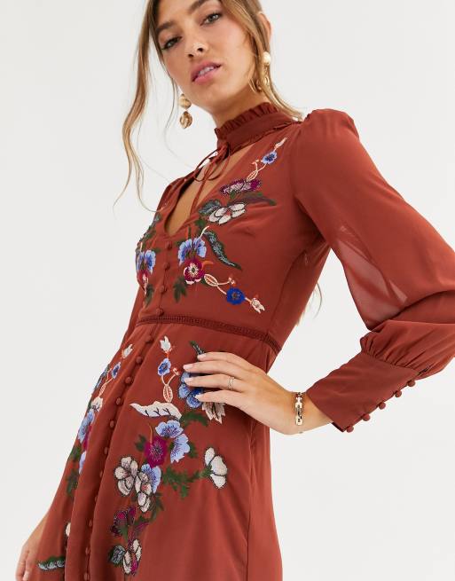 Burnt orange embroidered on sale dress