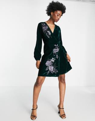 green emerald velvet dress Velvet A-Line Dress with Tie Straps