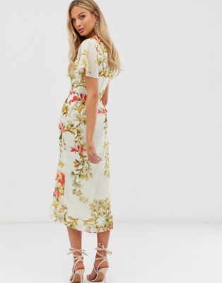 Hope \u0026 Ivy floral button front midi 