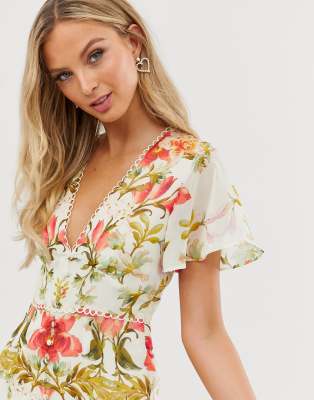 hope & ivy floral button front midi dress