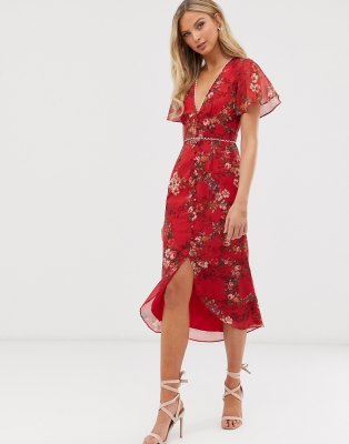 floral button front midi dress