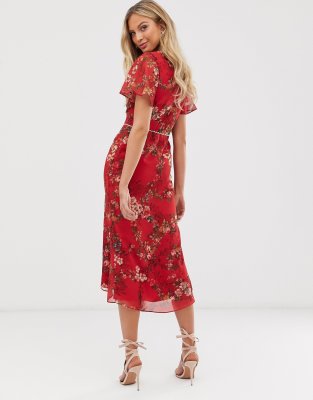 hope and ivy button front midi with ruched sleeve